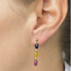 Σκουλαρίκια Κ18 χρυσά με πολύχρωμα ζαφείρια και Κ18 χρυσά στοιχεία - F126725